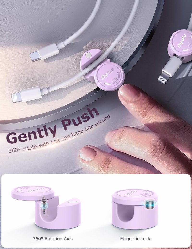Chfeila 9 Pack Magnetic Cable Clips - [Upgraded Twist-Lock] Cord Organizer, [360°Rotating Lid] Cable Management, Adhesive Wire Holder for Home Office Desk Desktop Nightstand Car Table Wall (Pink) - Image 2